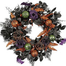 22 Inch Halloween Wreath for Front Door, Spooky Black & Purple Glitter Rose Wreath with Bats & Ornaments, Outdoor Halloween Decorations by CozyNest Decor