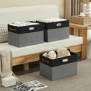 Large Collapsible Fabric Storage Bins with 3 Handles, Foldable Organizer Baskets for Closet, Shelves, Living Room | 3 Pack, Durable PU & Metal Handles (17"x11.8"x11.8", Black & Gray) by TinyTreasures Baby Boutique