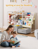 Kids Bookshelf and Toy Storage, Large 3 Tier Book Shelf for Kids Rooms, Sling Baby Bookcase with Stuffed Animal Storage, Toddler Montessori Bookshelf for Nursery, Playroom, Kindergarten by TinyTreasures Baby Boutique