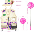 Bug Hunting Kit, Pink Safari Vest, Hat, Binoculars, Lg. Butterfly Net, Bug Container, Whistle, Flashlight, Magnifier, Thermostat, Compass, Age 3+ by TinyTreasures Baby Boutique