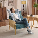 VINGLI Boho Braid Accent Armchair,Mid-Century Modern Chiar with Solid Wooden Armrest,Comfy Louge Cushion Chair with Waist Pillow for Bedroom,Living Room,Reading Room, Teal by CozyNest Decor