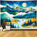Delur Mountain Tapestry Boho Moon Stars Starry Night Tapestry Wall Hanging Forest Tree Nature Landscape Psychedelic Headboard for Bedroom Living Room Home Decor (59.1" x 78.7") by CozyNest Decor