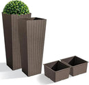 JUMMICO Set of 2 Resin Rattan Tall Planters for Outdoor Plants, Large Tapered Planters with Drainage Holes&Inner Trays, Flower Pots for Garden, Patio, Porch, Backyard (Brown, 32'') by CozyNest Decor