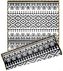 Outdoor Rug Mat with Led Strip Lights for Patio, 8x10ft Waterproof Reversible Plastic Straw Rugs, Camping Carpet Area Mats for RV, Porch, Deck, Backyard, Balcony, Camper, Black & White