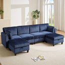 110" Modular Sectional Sofa, Convertible Sleeper Sofa Couch Bed with Adjustable Backrest, U-Shaped Chenille Cloud Couch with Ottoman Storage, Deep Seat Couches for Living Room,Blue by CozyNest Decor