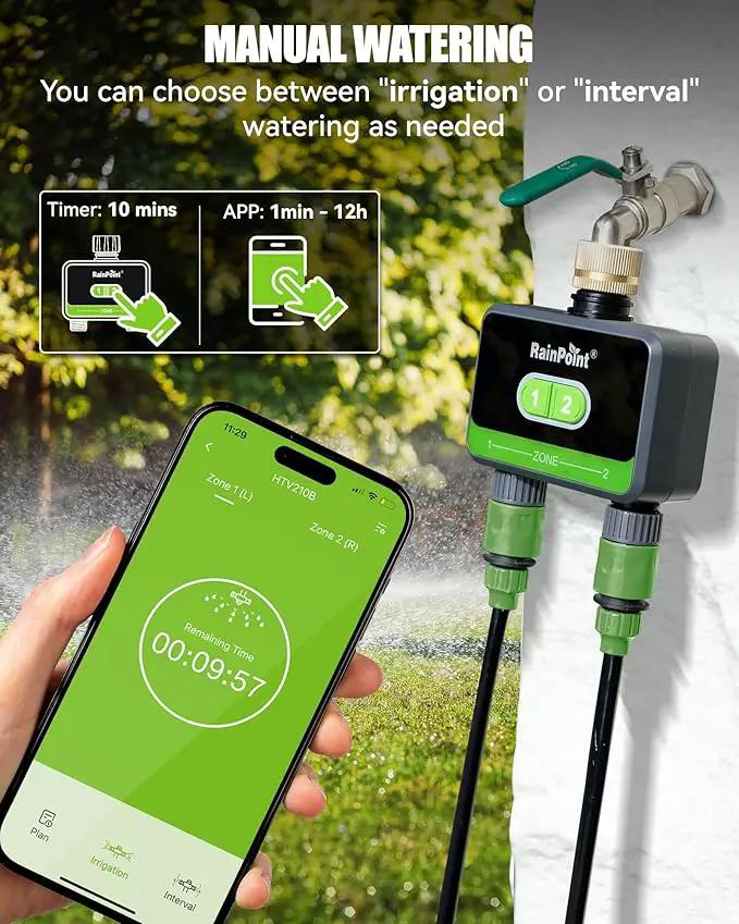 RAINPOINT Bluetooth Water Timer for Garden Hose, Smart Hose Timer 2 Outlet(Not Hub), Wireless Sprinkler Watering Timer with Rain Delay, Automatic Irrigation System for Lawns and Yard, photo 9 of 9