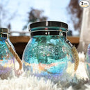 Cooo 2 Pack Solar Lantern Outdoor Waterproof Iridescent Crackle Glass with 215% Larger Solar Panel, Stainless Steel Lid – Rainbow Glass Hanging Light with Cool White LED for Garden Patio Table by CozyNest Decor