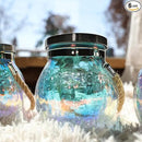 Cooo 6 Pack Solar Lantern Outdoor Waterproof Iridescent Crackle Glass with 215% Larger Solar Panel, Stainless Steel Lid – Rainbow Glass Hanging Light with Cool White LED for Garden Patio Table by CozyNest Decor