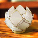 Blooming Lotus Capiz Shell Tealight Candle Holder, Handcrafted Decorative Tea Light Candleholder with Translucent Flower Petals for Ambient Illumination and Natural Elegance, Natural by CozyNest Decor