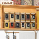 ComSaf 12Pcs Glass Spice Jars with Bamboo Lid, 8oz Airtight Square Containers with 275 Black Lables, Empty Seasoning Jars for Spice Salt Sugar by CozyNest Decor