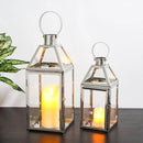 TRIROCKS Set of 2 Stainless Steel Decorative Lanterns 13"&10" H Metal Candle Holders with Tempered Glass for Home Decor Living Room Parties Events Tabletop Indoors Outdoors(Silver) by CozyNest Decor