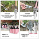 WORKPRO 8-Piece Pink Garden Tool Set, Stainless Steel Gardening Tools with Wood Handle, Including Garden Tote, Gloves, Trowel, Hand Weeder, Cultivator and More, Gardening Gifts For Women - Pink Ribbon by GreenHaven Gardens