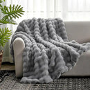 Cozy Bliss Faux Fur Throw Blanket for Couch, Fuzzy Soft Plush Thick Bubble Blanket for Sofa Bedroom Living Room, 60 * 80 Inches Light Grey by CozyNest Decor