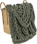 Esterra Chunky Knit Blanket Throw, 100% Handmade Chenille Throw Blanket 40"x50", Soft Thick Yarn Cable Knit Crochet Throw Blanket Rope Knot Throw for Couch Bed Sofa, Dusty Olive by CozyNest Decor