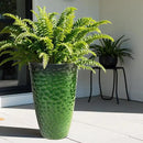 Worth Garden 14" Dia x 24" H Large Plastic Planters with Drainage Hole, Set of 2 Hammered Texture Green Glossy Smooth Finish, Tall Round Decorative Flower Plant Pot for Indoor Outdoor, Front Porch by GreenHaven Gardens
