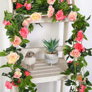 JUSTOYOU Artificial Rose Garland Vines Pink Flowers Hanging Silk Rose Vine for Wedding Home Office Arch Arrangement Decoration 7.6FT(2PCS) by GreenHaven Gardens