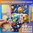 QUOKKA Magnetic Puzzles for Toddlers 4-6 - 2x48 Travel Puzzle Games for Kids Ages 3-5 Years Old - Dinosaur Car Activities Toy for Boys and Girls 2-4 yo - Space Learning Magnet for Road Trip by TinyTreasures Baby Boutique