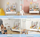 Kids Bookshelf and Toy Storage, 4-Cubby Toy Storage Organizer with Bookcase, Wood Kid Storage Cubby, 24"L x 14"D x 28"H Montessori Toy Shelf, Toddler Book Shelf for Kids Room Nursery Playroom by CozyNest Decor