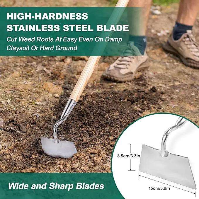 Berry&Bird Flat Edge Garden Hoe, 58'' Hoes Garden Tool with Long Wood Handle, Stainless Steel Weeding Hoe, Heavy Duty Weeder Hoe Tool for Gardening Digging Soil Loosening, Edging & Cultivating, photo 3 of 6