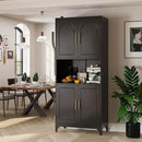 75" Tall Kitchen Pantry Storage Cabinet, Metal Storage Cabinets with 4 Doors and Adjustable Shelves, Black Kitchen Hutch Cabinet with Microwave Stand, Large Cupboard for Dining Living Room by CozyNest Decor