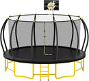 10FT 12FT 14FT 16FT Pumpkin Trampoline for Kids Adults, ASTM Approved Outdoor Recreational Trampoline with Basketball Hoop, Enclosure Net, Yellow by TinyTreasures Baby Boutique