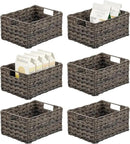 mDesign Woven Farmhouse Kitchen Pantry Food Storage Organizer Basket Box - Container Organization for Cabinets, Cupboards, Shelves, Countertops, Store Potatoes, Onions, Fruit, 6 Pack, Espresso Brown by CozyNest Decor