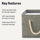 Amazon Basics Foldable Storage Bins with Rope Handles, Charcoal, Large, Pack of 3 by CozyNest Decor