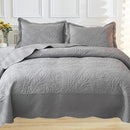 MarCielo 3-Piece 100% Cotton Oversized Bedspread Lightweight Quilt Coverlet Embroidery Farmhouse Bedding Set T0 (Light Grey, Oversized King (118"x106")) by CozyNest Decor