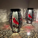 2PCS Cardinal Solar Lanterns Glass & Metal Hanging Light Outdoor Waterproof 16" H Tabletop Lamp with Hollowed-Out Design with Shepherd's Hooks for Garden Patio Table Decor by GreenHaven Gardens