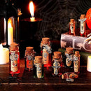 Newtay 53 Pcs Halloween Mini Potion Bottles Set Including 12 Decorative Glass Bottles with Cork Stoppers 20 Creepy Apothecary Bottle Labels Stickers 20 Charms Pendants 1 String (5/6/7/12 ML,Stylish) by CozyNest Decor