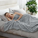 Amélie Home Faux Fur Throw Blanket for Couch, Cozy Fuzzy Fluffy Fur Luxurious Soft Striped Plush Gift Blankets for Family Sofa Chair Bed Living Room Bedroom, 60"x80", Light Grey by CozyNest Decor