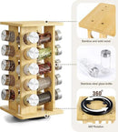WelFurGeer Bamboo Spice Rack Organizer for Countertop, Revolving Spice Shelf with 20 Glass Jars, Lids & Labels, Desktop Rotating Seasoning Organizer for Kitchens, Space-Saving Design by CozyNest Decor