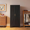 71'' Farmhouse Metal Storage Cabinet with Barn Doors,Steel File Cabinet for Home Office,Kitchen Pantry 4 Adjustable Shelves,Freestanding Cupboard for Kitchen,Home Office (Black) by CozyNest Decor