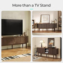 LINSY HOME TV Stand for 65" TV, Mid-Century Modern 58" Entertainment Center with Sliding Tambour Door and Storage Cabinet, Cruved TV Media Console Table for Living Room, Bedroom, Walnut by CozyNest Decor