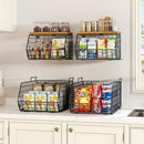 X-cosrack 2-Tier Stackable Wire Baskets for with Wood Lid, Wall Hanging Baskets for Potato and Onion Storage, Fruit Basket for Kitchen Counter, Metal Baskets for Snack Produce Cans by CozyNest Decor