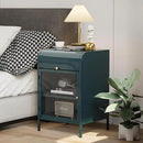 Modern Metal Side Tables, End Tables with Glass Door, 2-Tier Nightstands with Storage Shelves, Accent Table, Slim Sofa Table for Living Room, Bedroom (1, Green) by CozyNest Decor