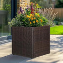 LEWIS&WAYNE Large Square Planter Box Handmade Wicker Tall Planters for Outdoor Plants with Removable Liners Modern Planter for Indoor Outdoor Garden Patio Front Porch - Brown, 17''x17''x18'' by CozyNest Decor