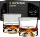 Mont Blanc Heavy Crystal Whiskey Glasses Gift Set of 2, Thick Freezable Bourbon Glass 1lb Each, Premium Whiskey Gifts for Men, Frozen Crystal Chills Cocktails, 10 oz by CozyNest Decor
