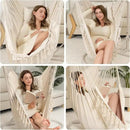 Y- STOP Hammock Chair Hanging Rope Swing, Max 500 Lbs, 2 Cushions Included, Large Macrame Hanging Chair with Pocket for Superior Comfort, with Hardware Kit (Beige) by GreenHaven Gardens