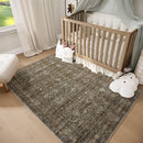 Washable 3x5 Entryway Rug Indoor, Boho Non-Slip Silicone Backing Small Rugs for Kitchen Nursery Office Bedroom, 0.3" Neutral Oriental Throw Carpet with 0.16" Cushioning Pad, Deep Brown/Multi by TinyTreasures Baby Boutique