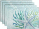 Nautical Coastal Placemats Set of 4 Ocean Coral Starfish Seagrass Beach Theme Table Mat 12x18 Inch Teal Turquoise Blue Summer Linen Fabric Place Mats for Party Kitchen Dining Outdoor Indoor Decor by CozyNest Decor