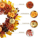 Glitzhome 24 inch Artificial Fall Wreath Decor, Autumn Maple Leaf Wreath for Front Door with Dahlia Pumpkin, Leaf and Berry Wreaths for Autumn Harvest Thanksgiving Halloween Decor by CozyNest Decor