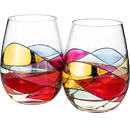 Artisanal Hand Painted Stemless - Gift for Mom, Friends, Girlfriends, Renaissance Romantic Stain-glassed Windows Wine Glasses Set of 2 - Gift Idea for Birthday, Housewarming - Extra Large Goblets