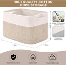Storage Baskets for Organizing, Woven Cotton Rope Basket for Storage Books, Baby Organizing Baskets, Toy Storage Basket, 15"x11"x9.5", 3 Packs, Off White & Brown by TinyTreasures Baby Boutique
