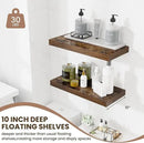 Fun Memories 24 Inch Floating Shelves Wall-Mounted, 10 Inch Deep Wall Shelves, 24 x 10 Floating Shelf for Living Room Bathroom Bedroom, Rustic Brown, Set of 2 by CozyNest Decor
