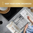 Silverware Organizer 13 Inch Gray Bamboo Kitchen Drawer Organizer 7 Slots Utensil Organizer Silverware Holder Cutlery Organizer Flatware Tray (Large) by CozyNest Decor