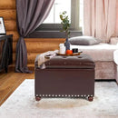 Leather Storage Ottoman Bench Foot Rest Stool with Nailhead Trim (Dark Brown - Button Tufted Leather) by CozyNest Decor