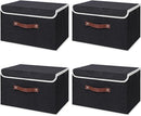 ANMINY 4PCS Storage Bins with Lid PU Leather Handles Storage Boxes PP Plastic Board Decorative Foldable Lidded Cotton Linen Fabric Home Cubes Baskets Closet Organizer Containers - Black, Large Size by TinyTreasures Baby Boutique