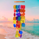 Bellaa 22890 Wind Chimes Outdoor, Garden Decorations, Musical, Indoor/Outside Windchimes, Beach, Ocean Breeze, Gifts for Mom, Gift for All Occasions, Capiz Sea Glass Shells Wood 27 inch Rainbow by CozyNest Decor
