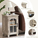 Narrow Side Table,Farmhouse Nightstand with Charging Station,Wood End Table with Glass Barn Door Storage, Cabinet Organizer with Adjustable Shelf, Night Stand for Small Spaces for Living Room Bedroom by CozyNest Decor